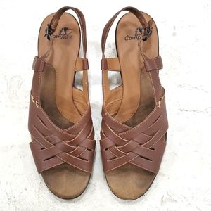 I Love Comfort Sandals Women’s Size 11 brown Leather criss-cross 2 inch heel
